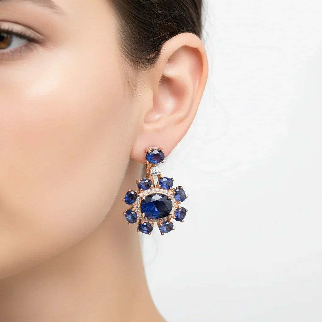 All-Sapphire Jewelry Set in Palladium Silver with 18K Rose Gold Vermeil