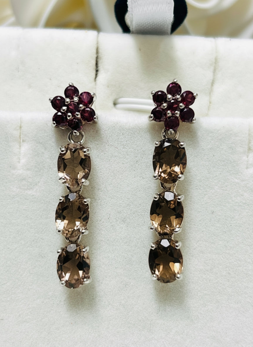 Handmade Smokey Quartz and Rhodolite Garnet Earrings