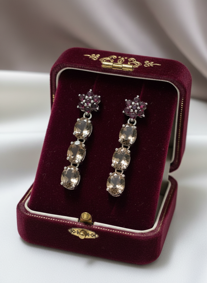 Handmade Smokey Quartz and Rhodolite Garnet Earrings