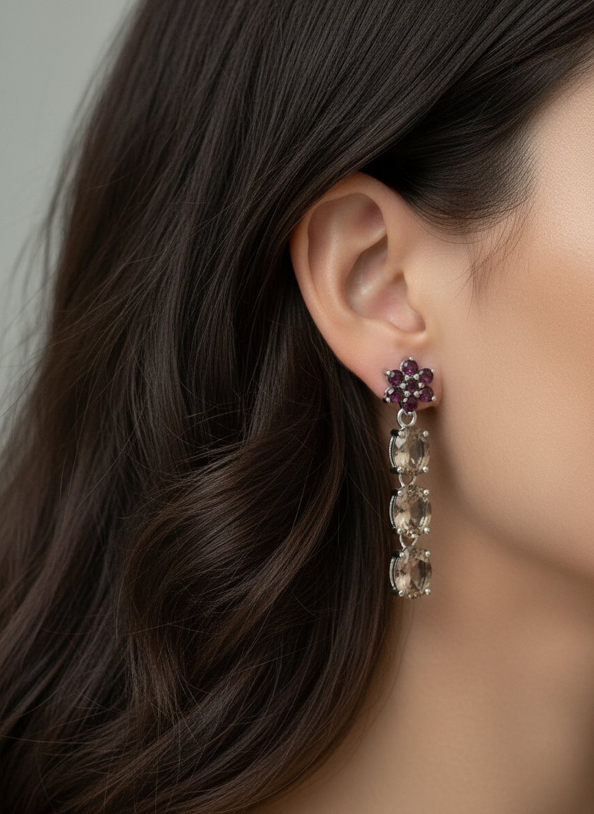 Handmade Smokey Quartz and Rhodolite Garnet Earrings