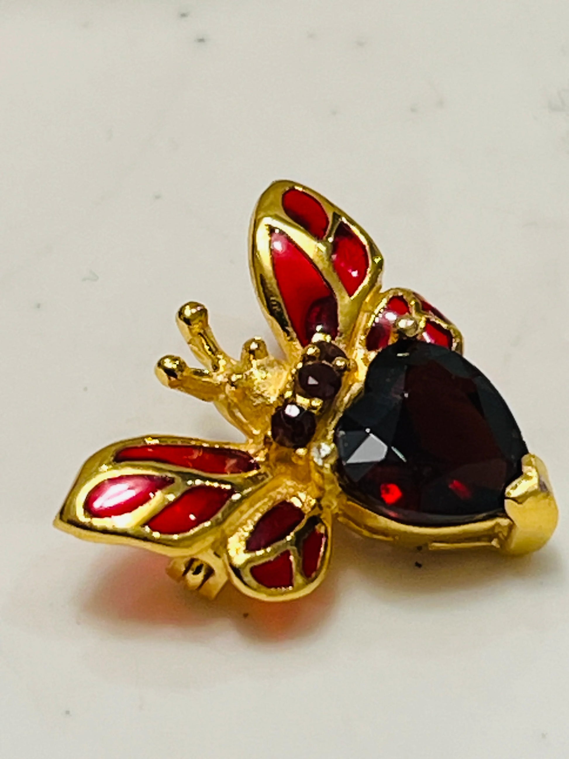 Handmade Garnet Bee Brooch Pin