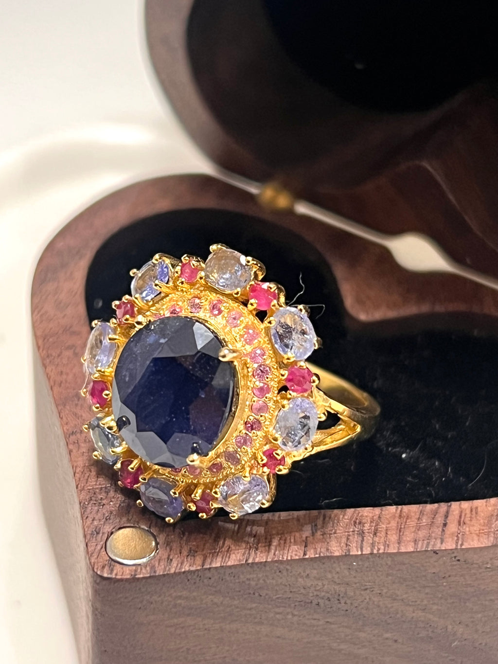 Handmade Genuine Sapphire, Tanzanite and Ruby Ring