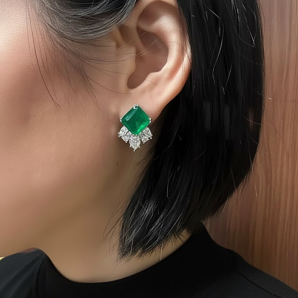 Sterling Silver Emerald Doublet Ice-Cut Earrings