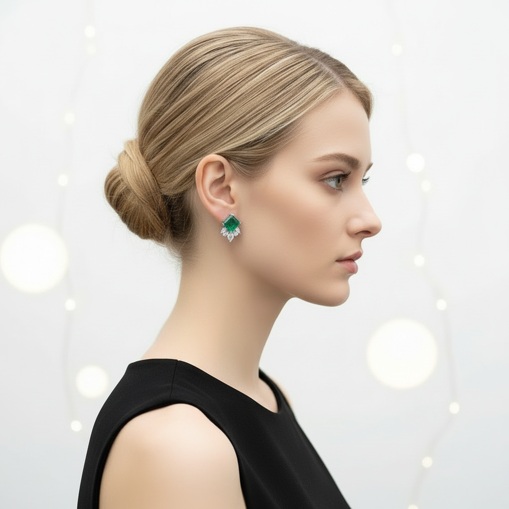 Sterling Silver Emerald Doublet Ice-Cut Earrings