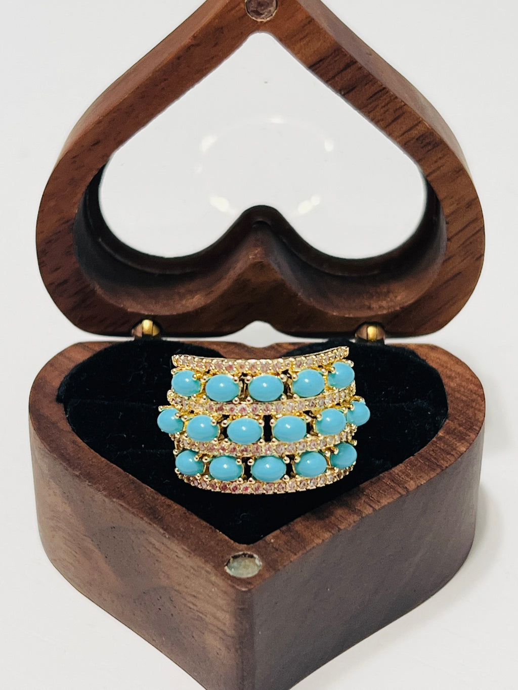 Gold Plated Turquoise & Zirconia Statement Ring – Bold Oval Cabochon Design