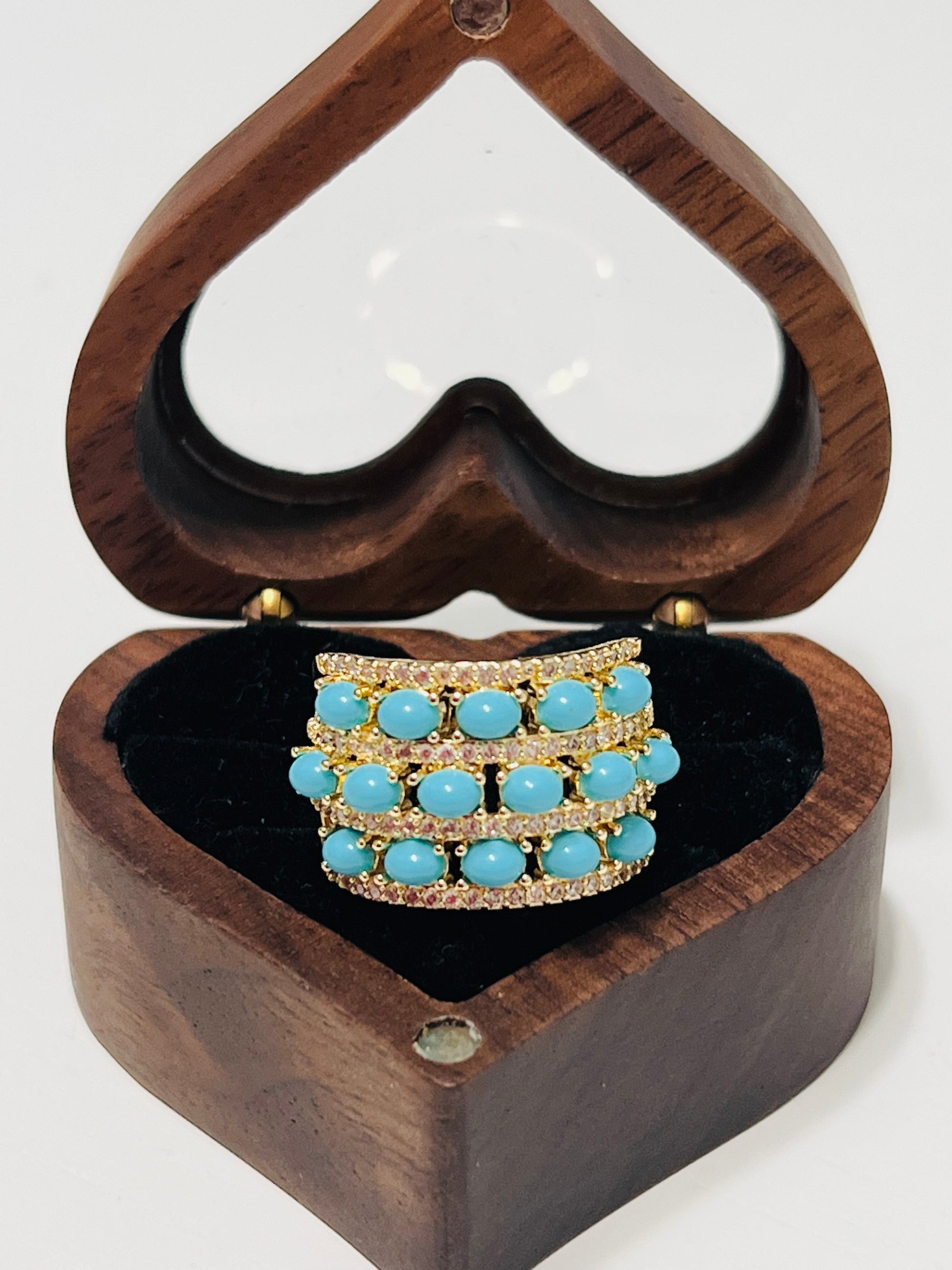 Gold Plated Turquoise & Zirconia Statement Ring – Bold Oval Cabochon Design