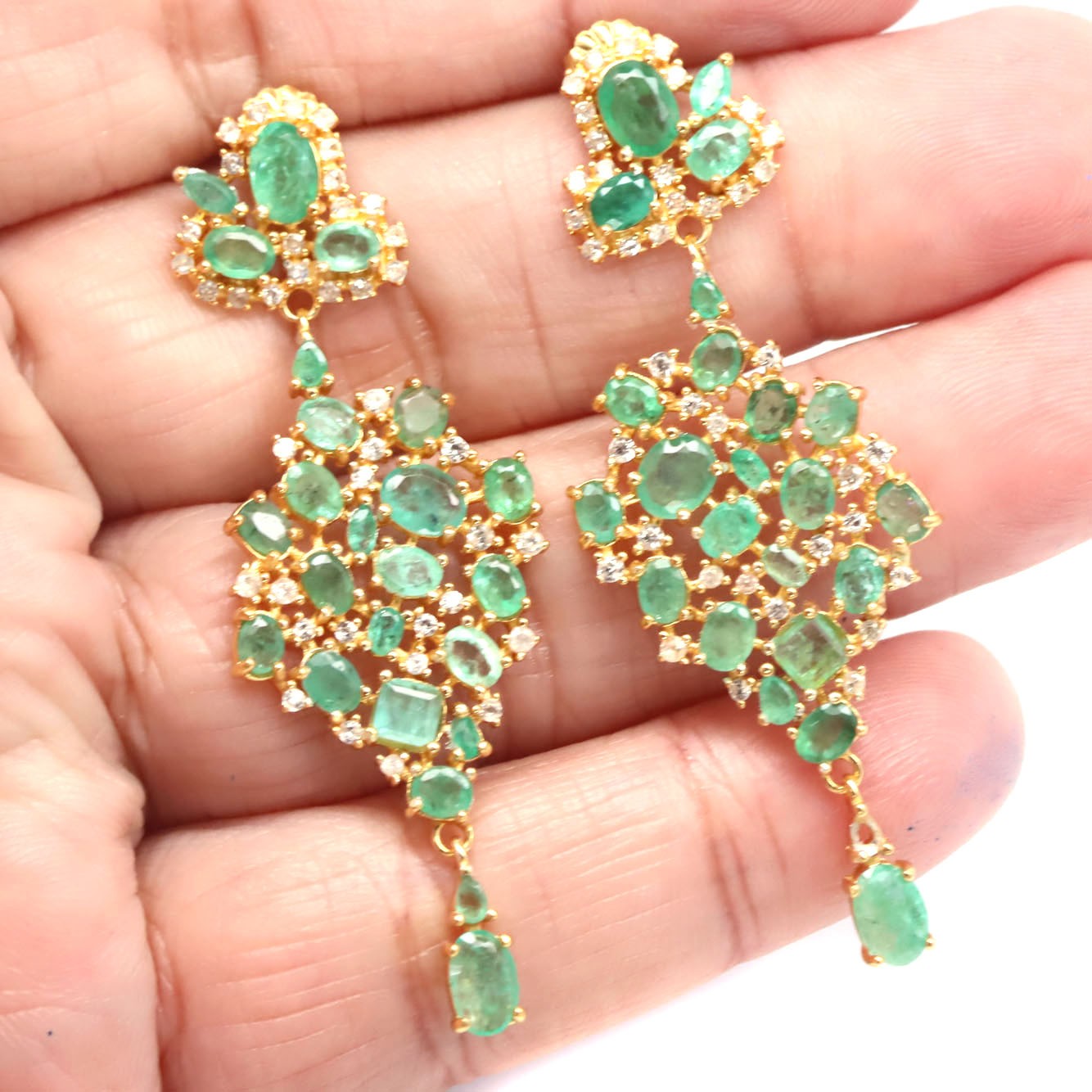 Designer Emerald & Diamond Earring – 18K Gold Vermeil