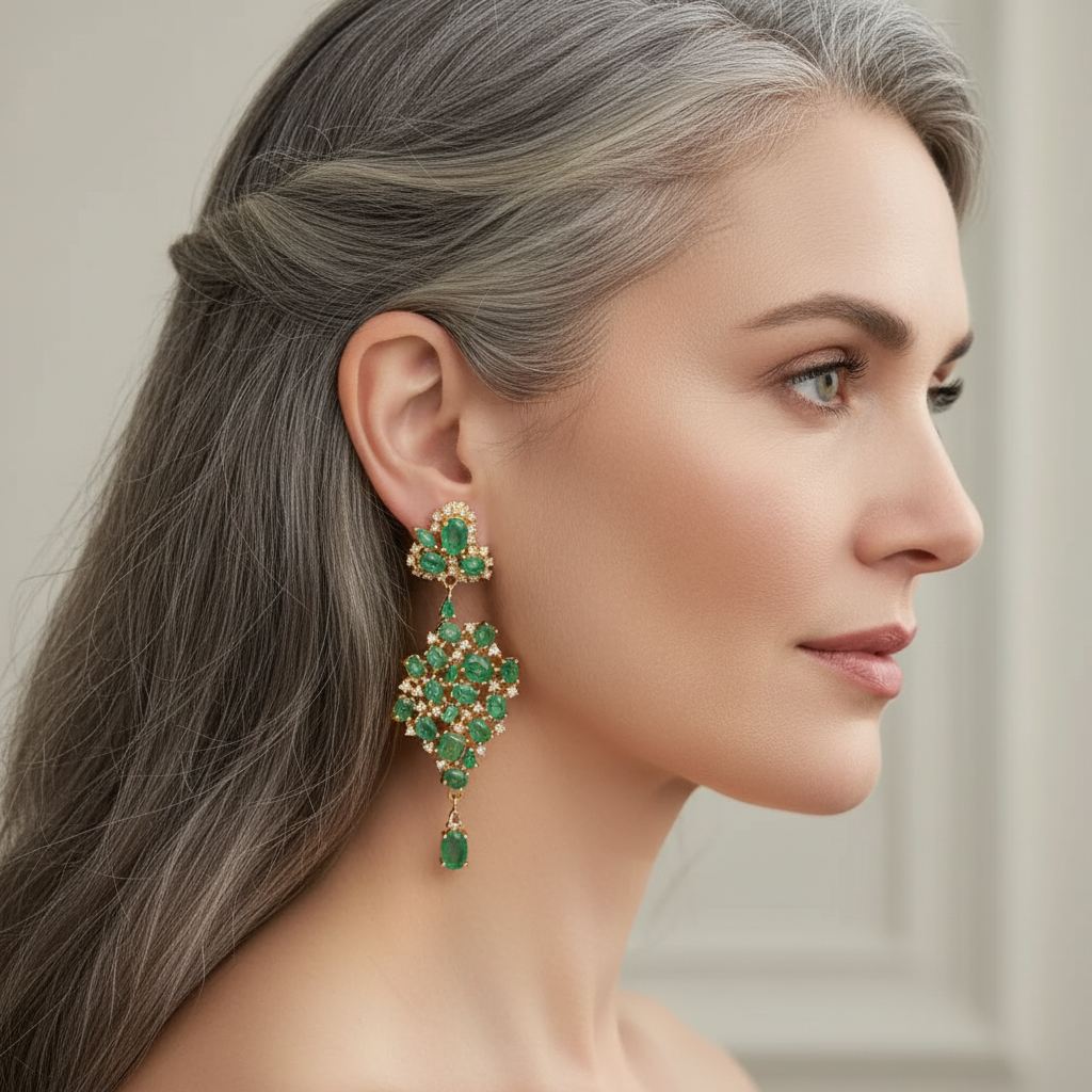Designer Emerald & Diamond Earring – 18K Gold Vermeil