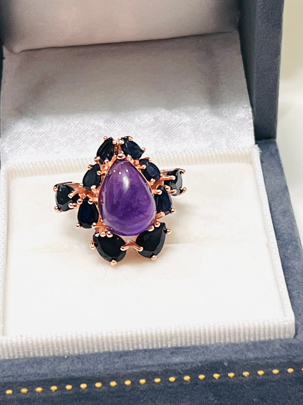 Handmade Genuine Amethyst and Sapphire Ring