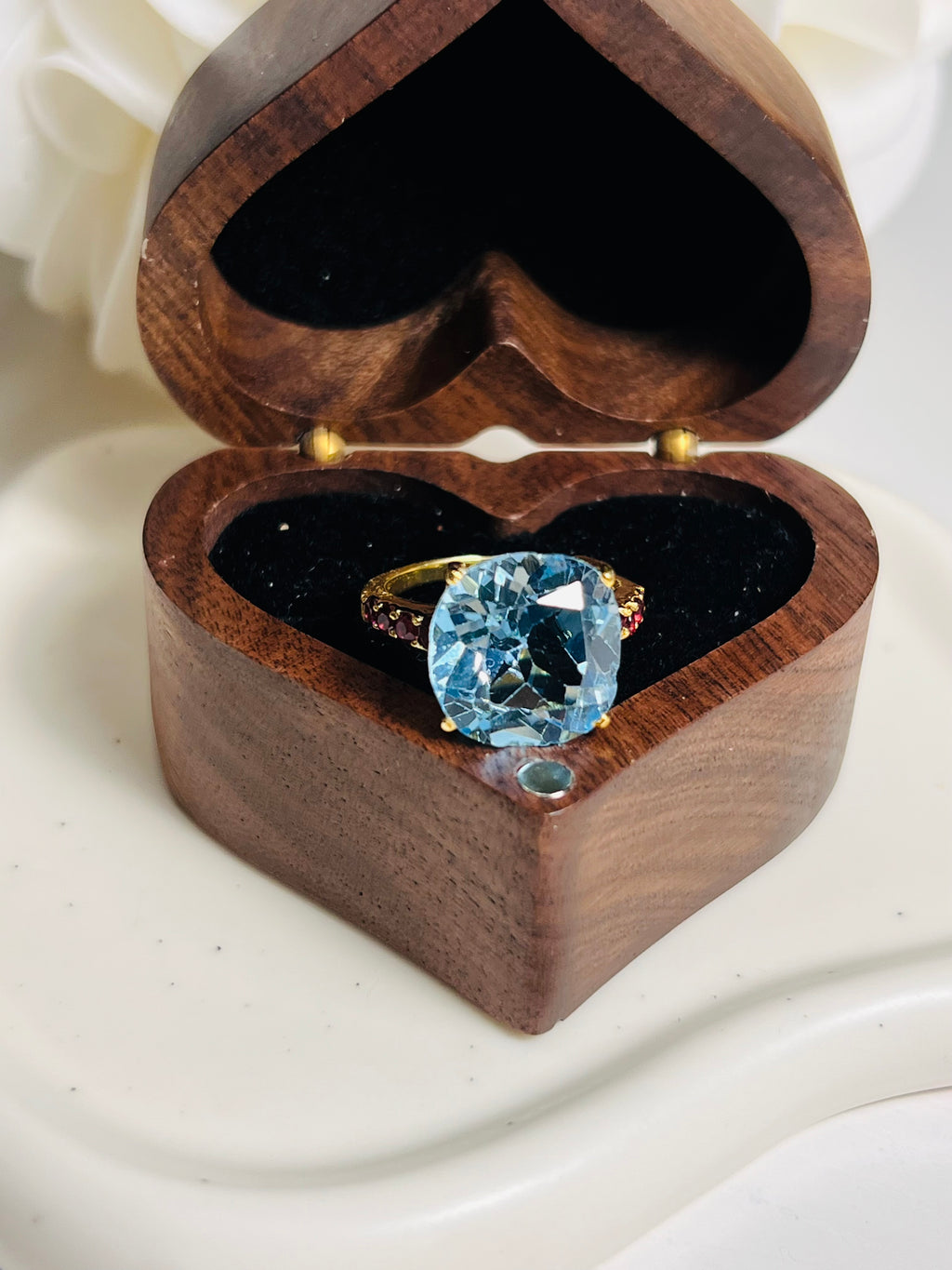 Solitude Square genuine Swiss Blue Topaz Statement Ring