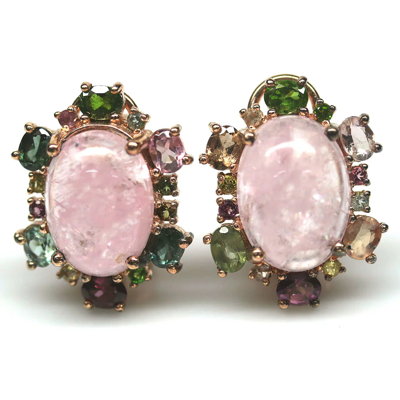 Handmade Pink Rose Quartz & Fancy Tourmaline Earrings