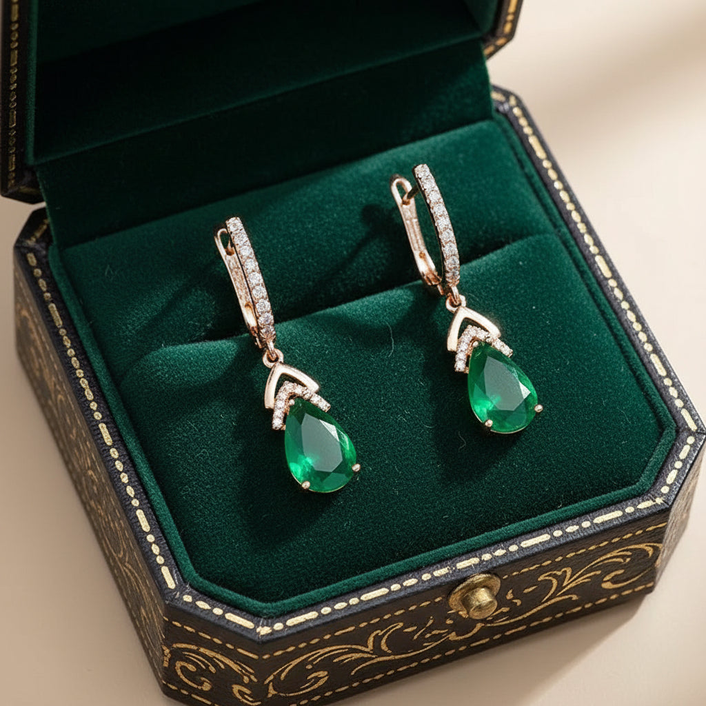 14k Rolled Gold Emerald Drop Earrings