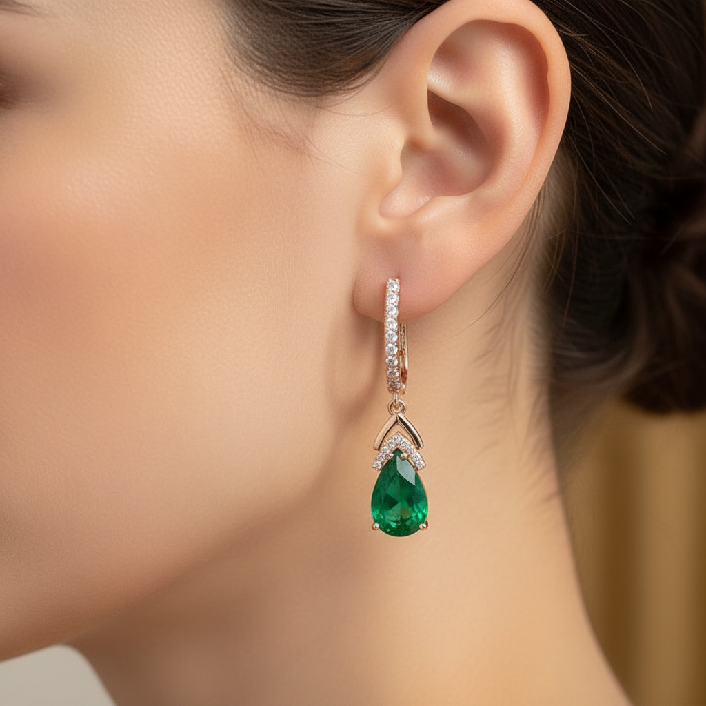 14k Rolled Gold Emerald Drop Earrings