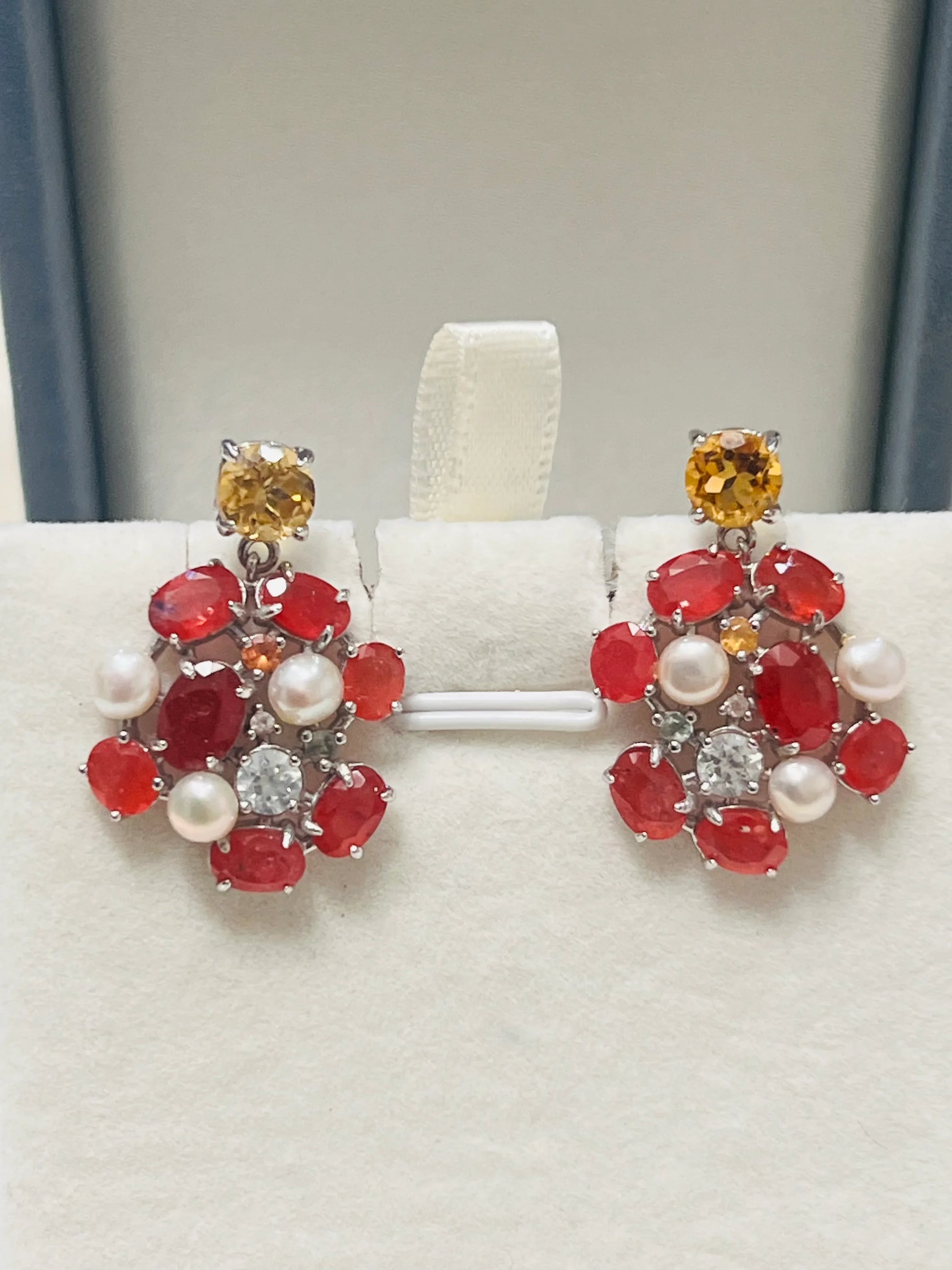 Handmade Yellow & Padparadscha Sapphire Earrings – Sterling Silver, Rhodium Plated