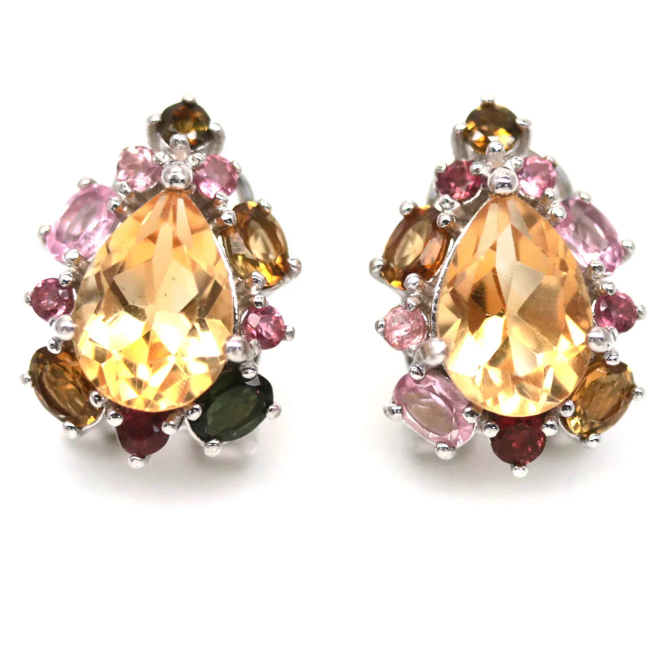 Handmade 10x7mm Golden Yellow Citrine & Tourmaline Earrings