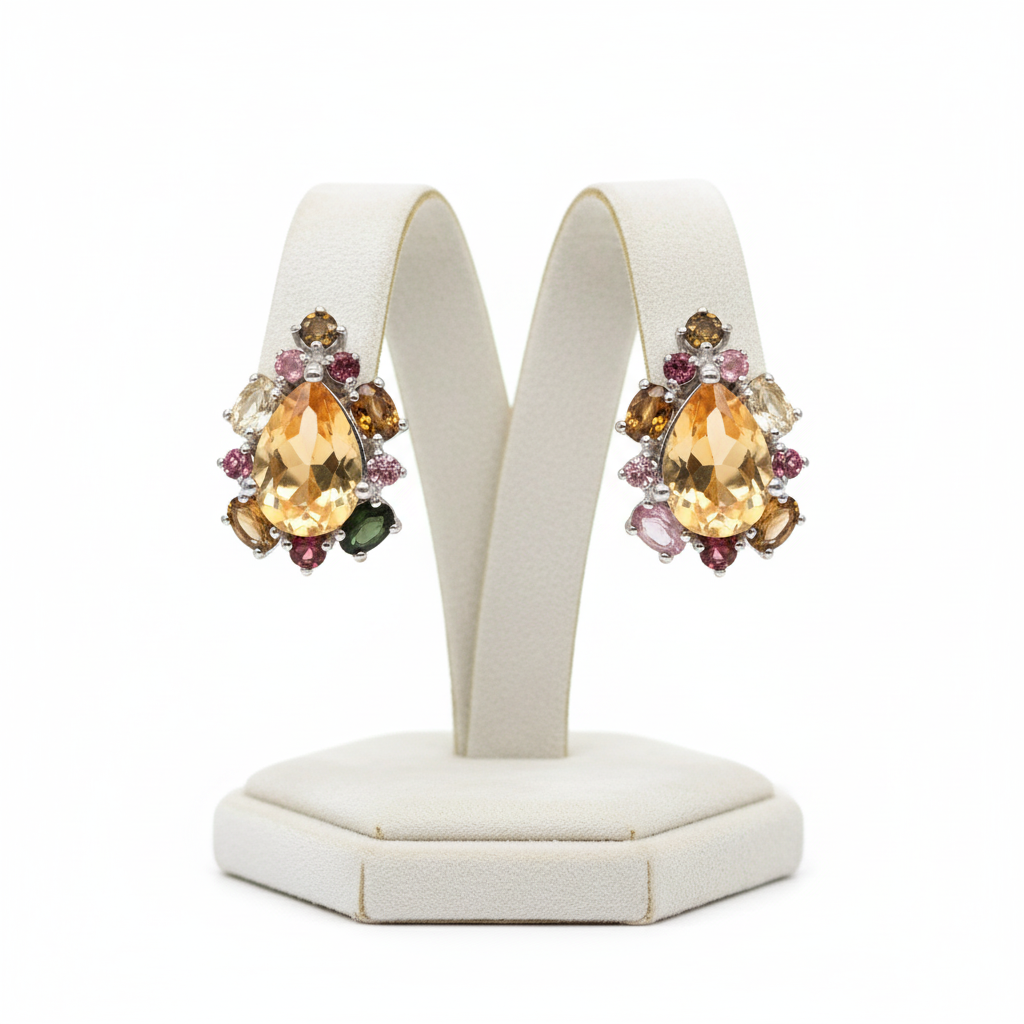 Handmade 10x7mm Golden Yellow Citrine & Tourmaline Earrings