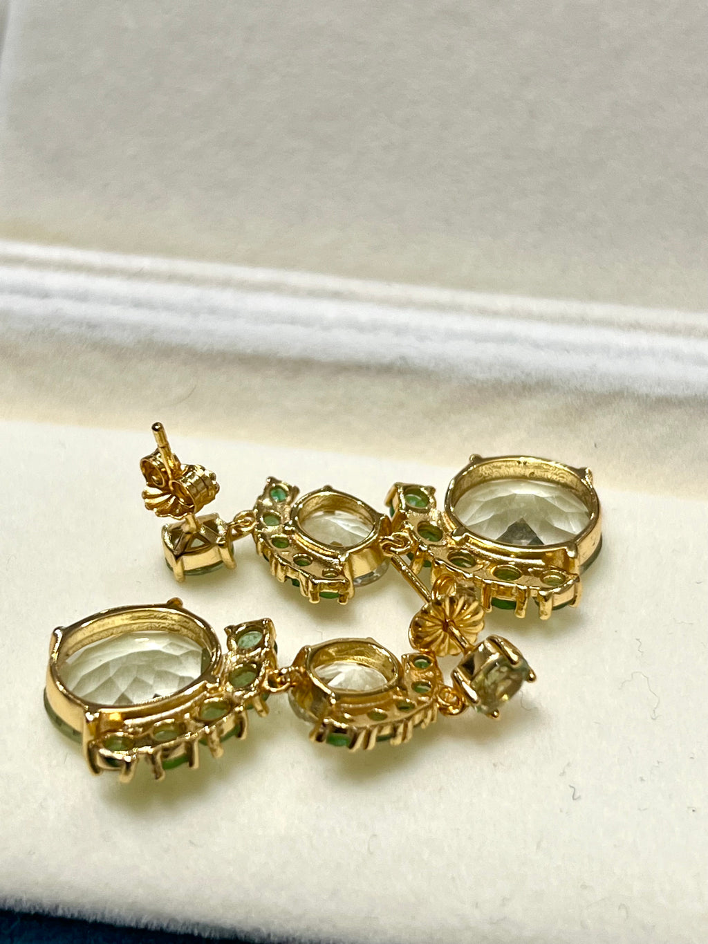 Handmade Genuine Green Amethyst and Colombian Emerald Earrings