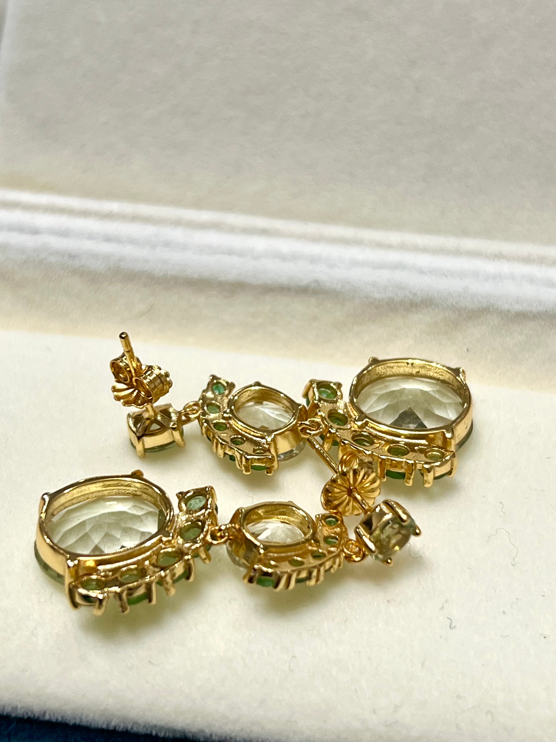 Handmade Genuine Green Amethyst and Colombian Emerald Earrings