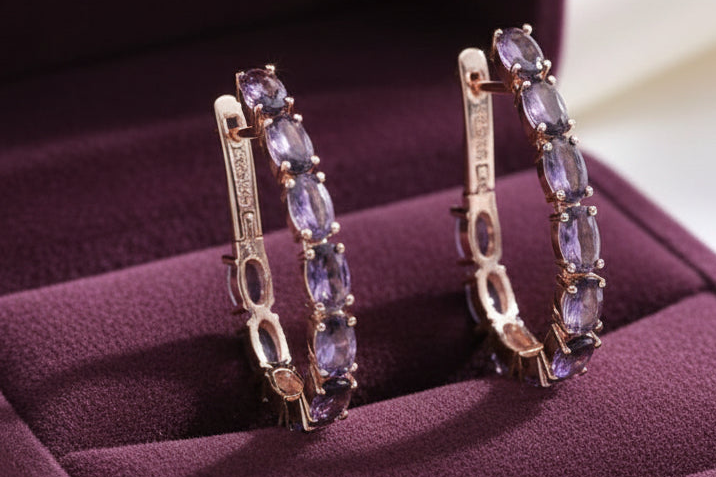 14k Rolled Gold Amethyst Earrings