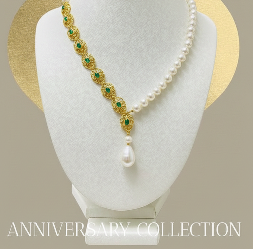Handmade Natural Emerald and South Sea Pearls necklace