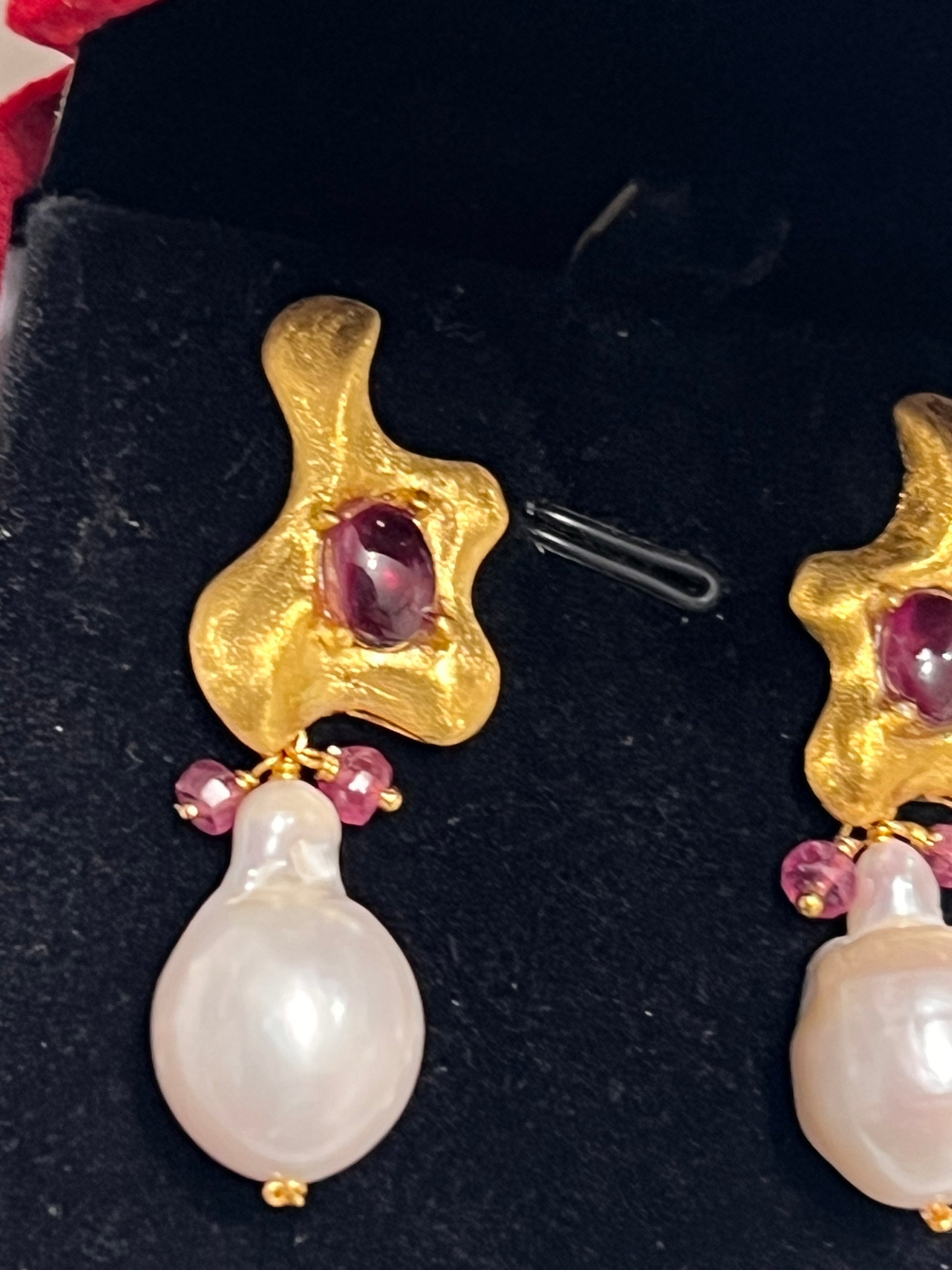 Handmade South Sea Baroque Pearl and Ruby earrings