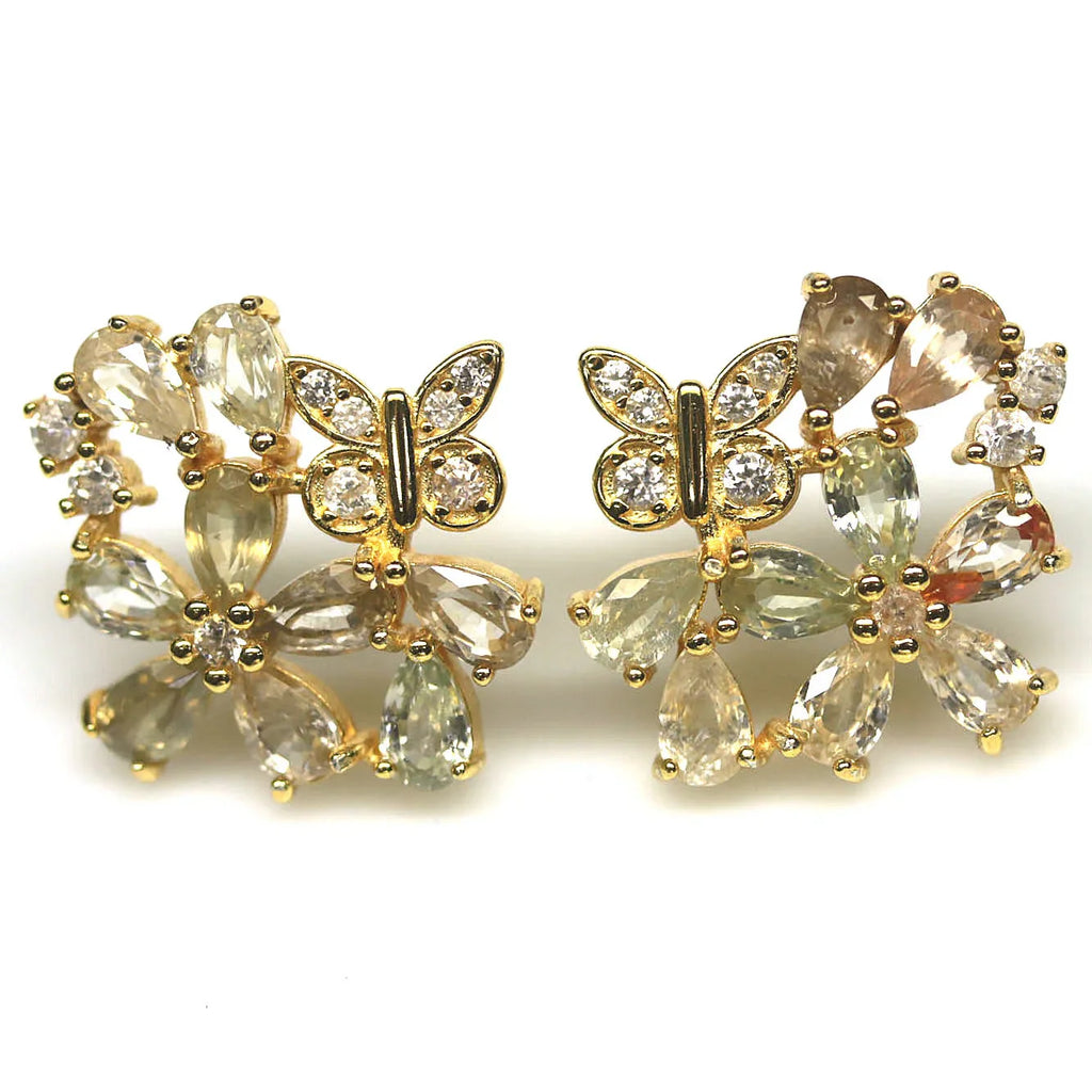 Handmade Ceylon White Yellow Sapphires Whimsical Earrings