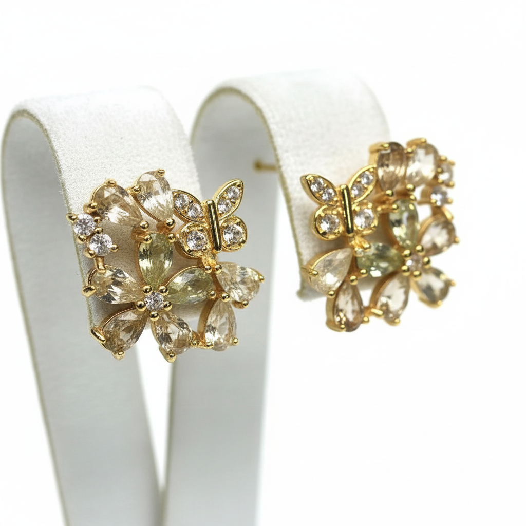 Handmade Ceylon White Yellow Sapphires Whimsical Earrings
