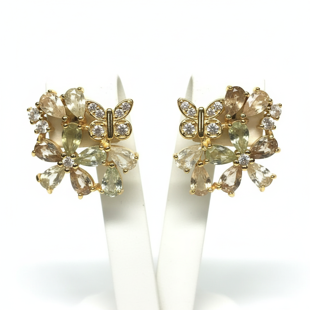 Handmade Ceylon White Yellow Sapphires Whimsical Earrings