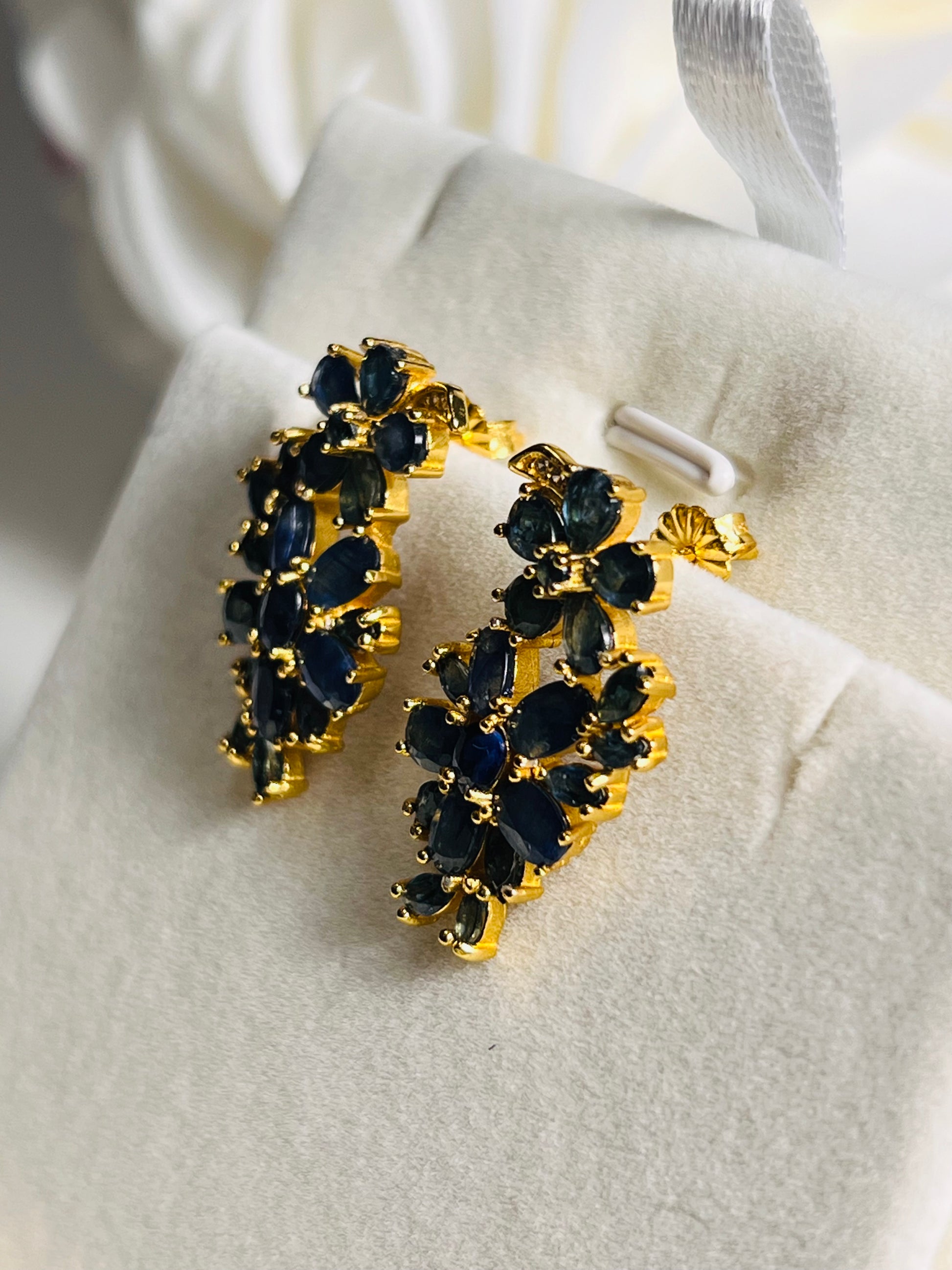 Handmade Ceylon Sapphires Earrings in 18k Gold Vermeil over Sterling silver