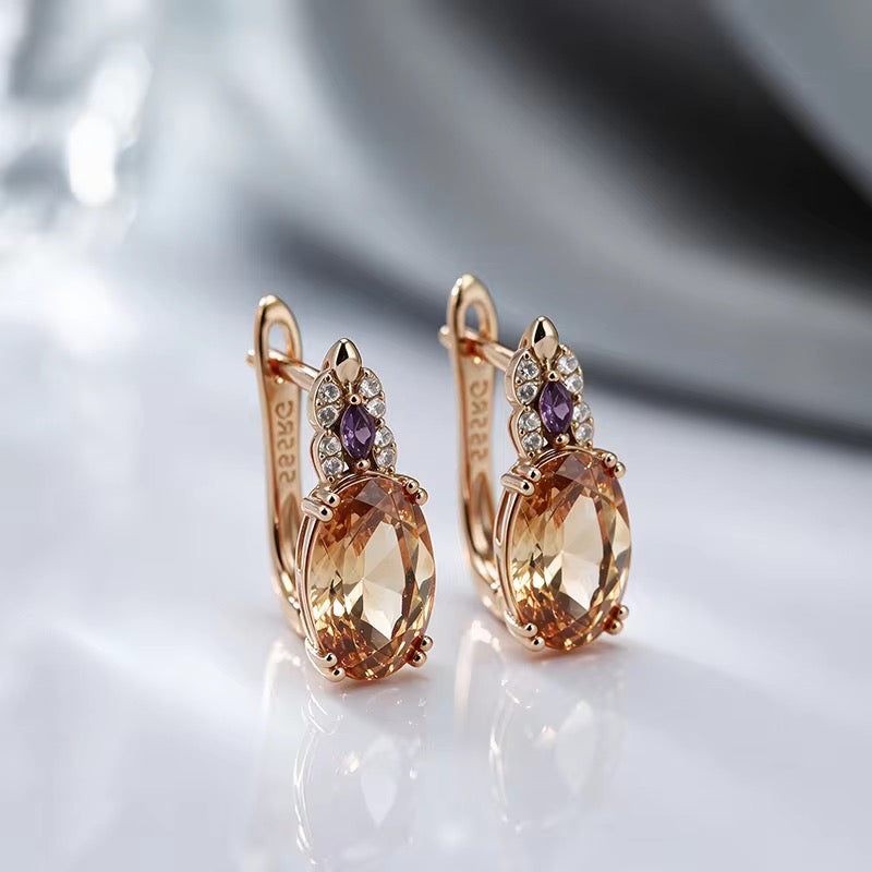 Gemstone Drop Earrings – Amethyst, Mystic Topaz & Citrine | 14K Rolled Gold