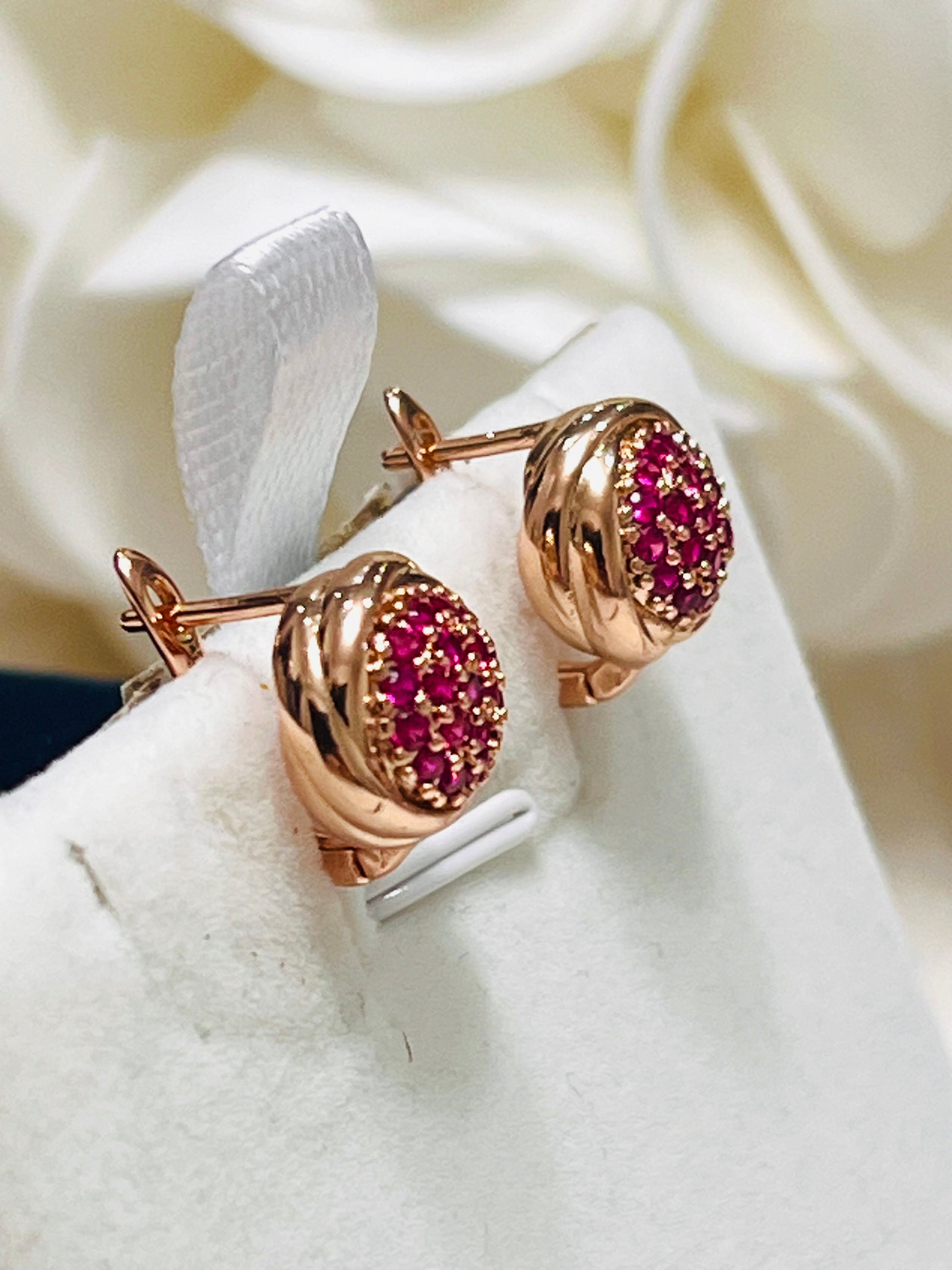 14k Rolled Gold Dainty Pink circular earrings