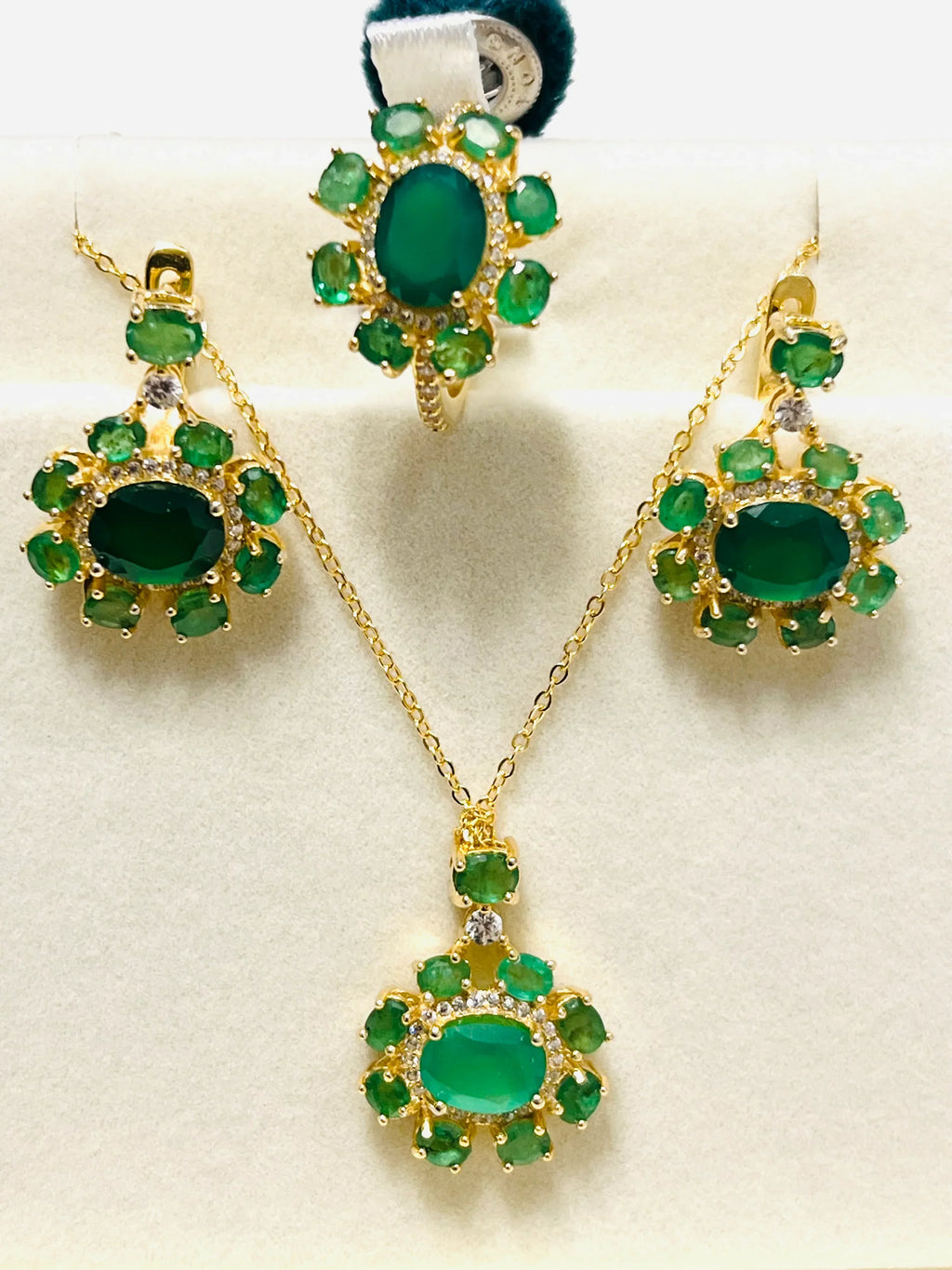 Natural Emerald Jewelry Set in 18K Gold Vermeil