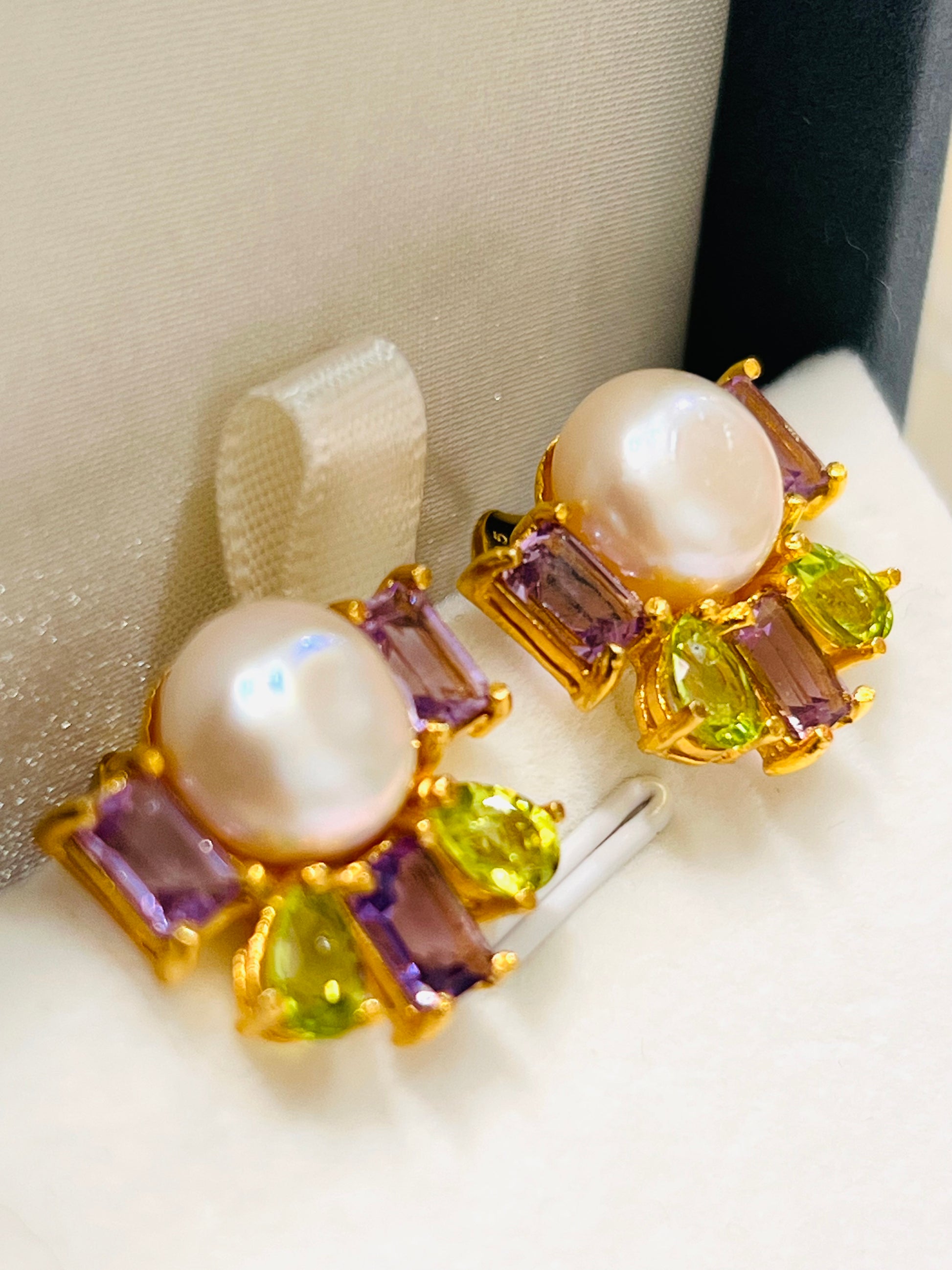 Go for Baroque: Natural Peridot, Amethyst and South Sea Pearl Earrings