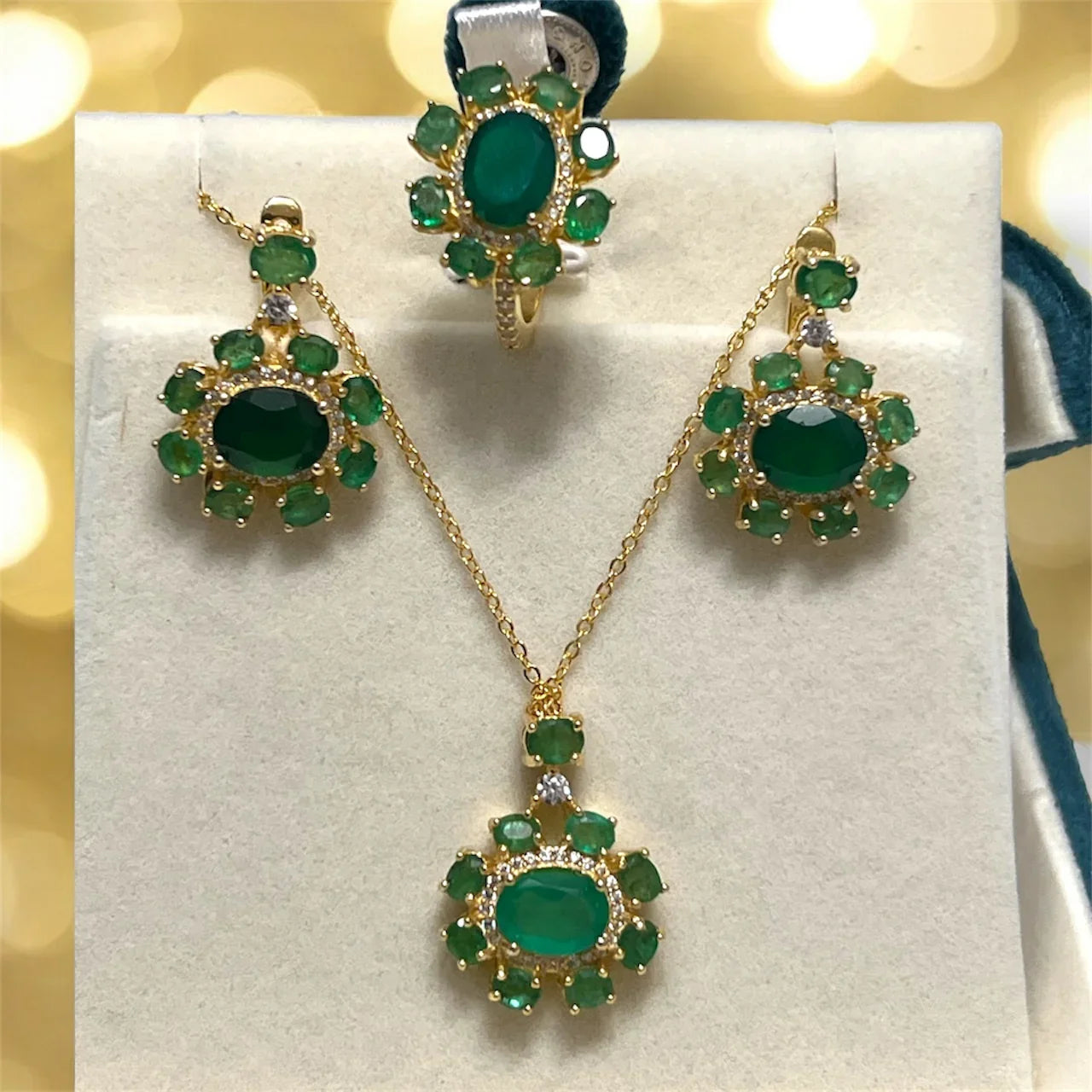 Natural Emerald Jewelry Set in 18K Gold Vermeil