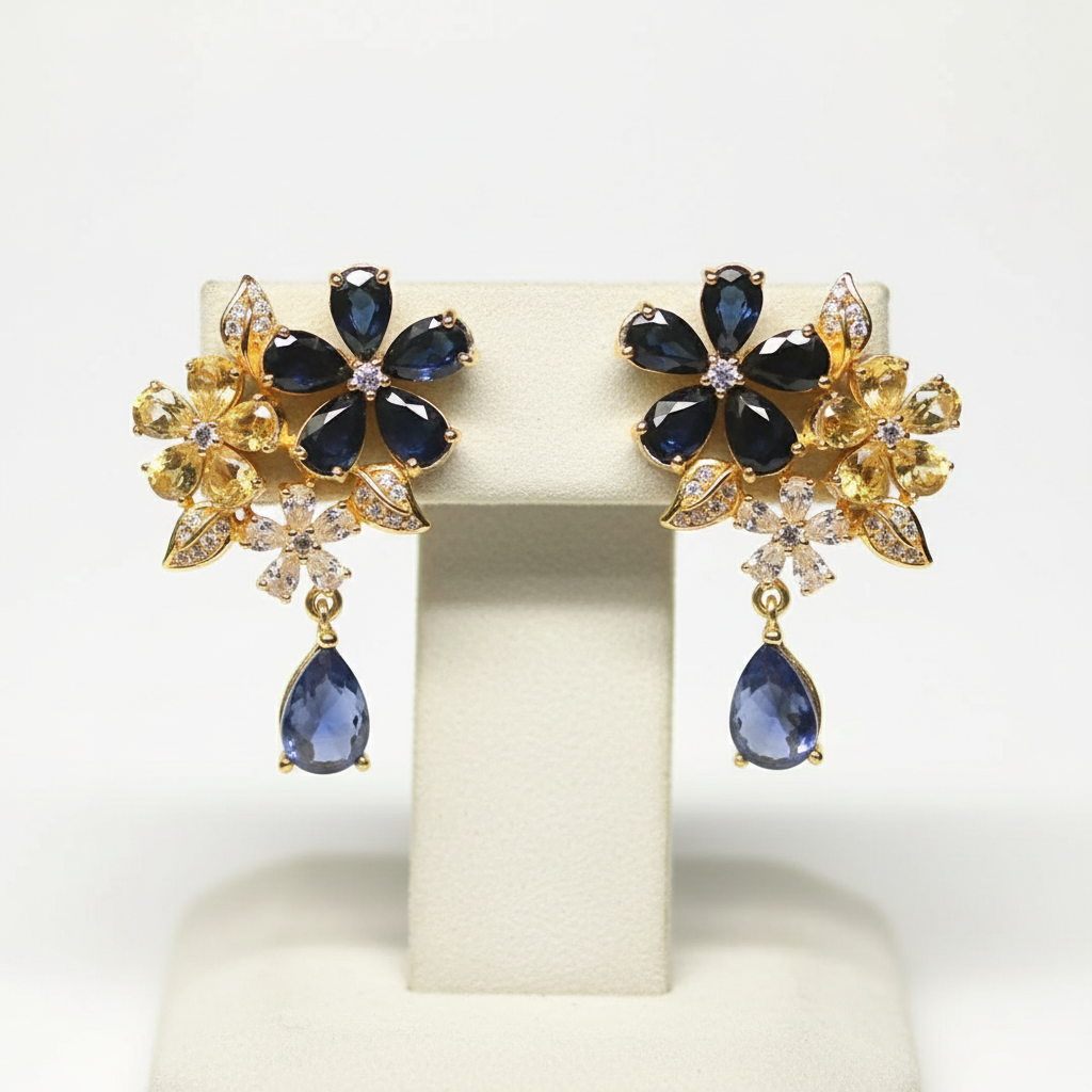 Handmade Natural Blue and white Sapphires Earrings