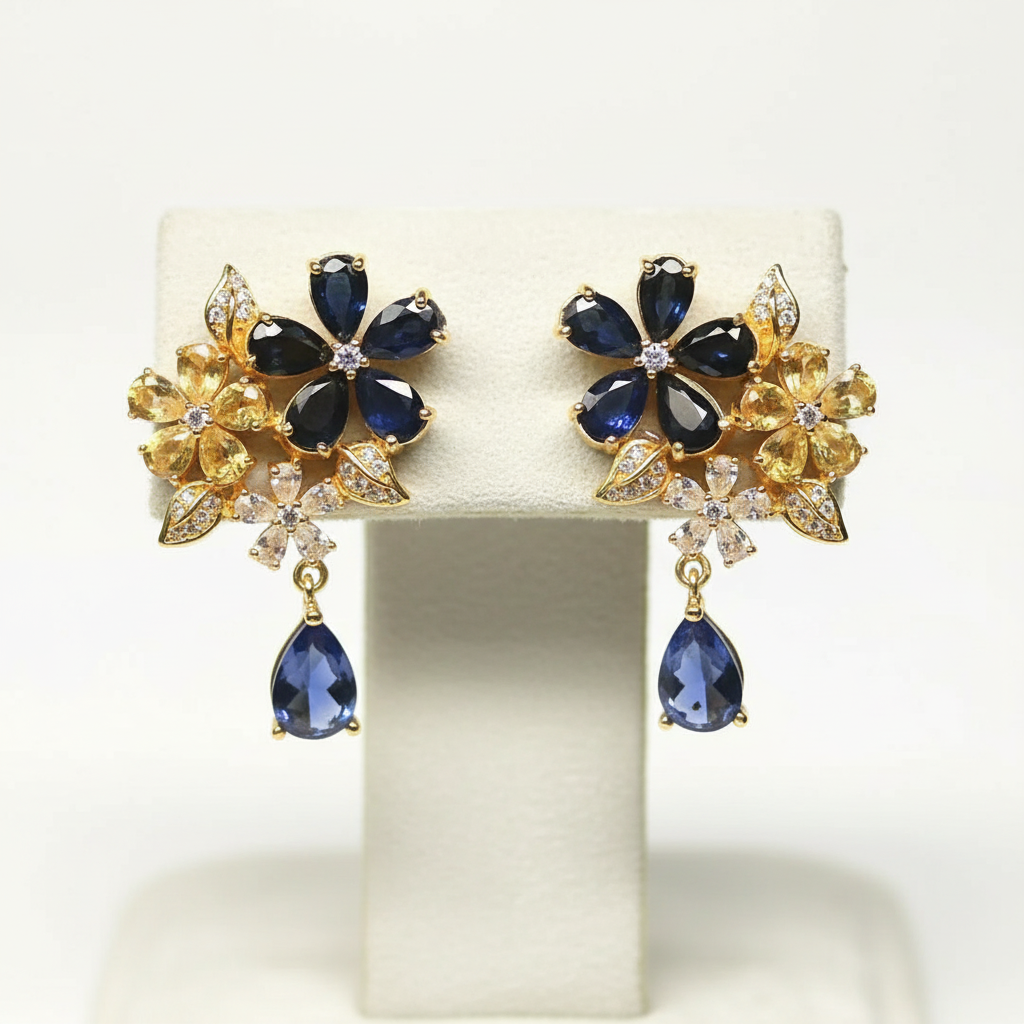 Handmade Natural Blue and white Sapphires Earrings