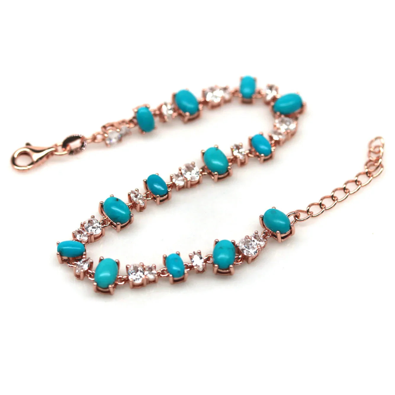 Handmade Blue Turquoise & White Zircon Bracelet 7.5 In