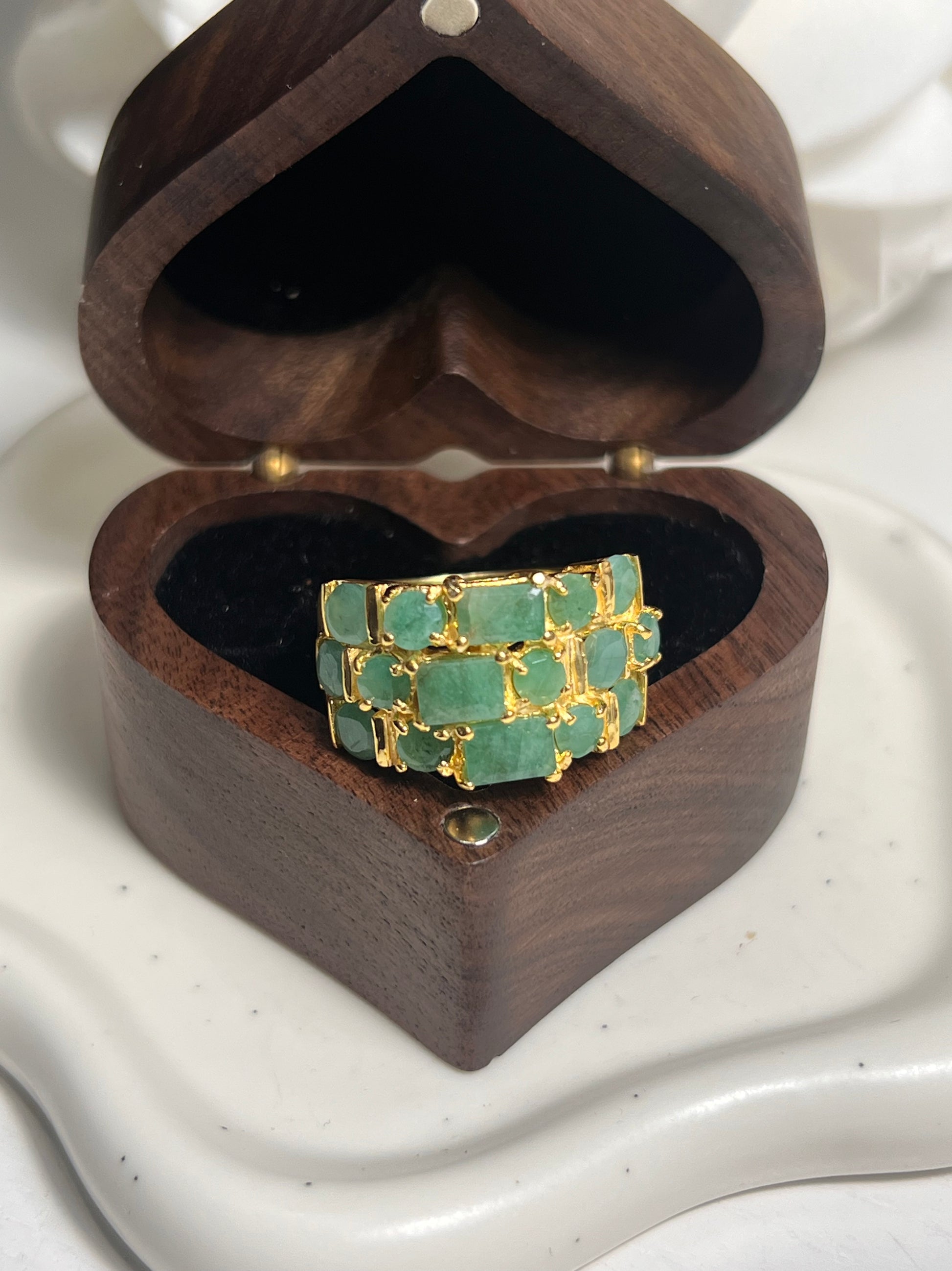 Natural Zambian Emerald Multi Row Ring