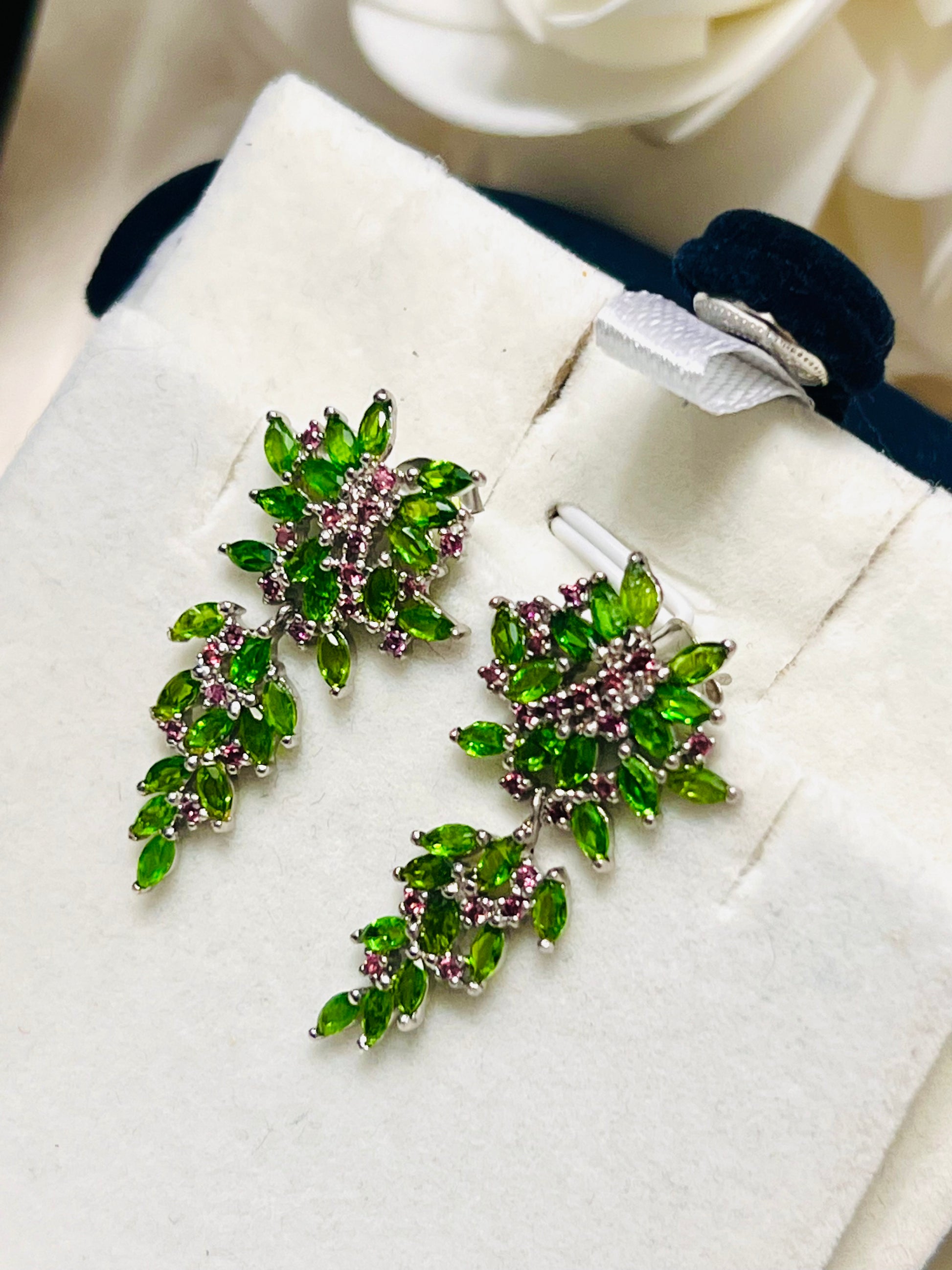 Handmade Lush Forest Earrings with Natural Diopside Accents