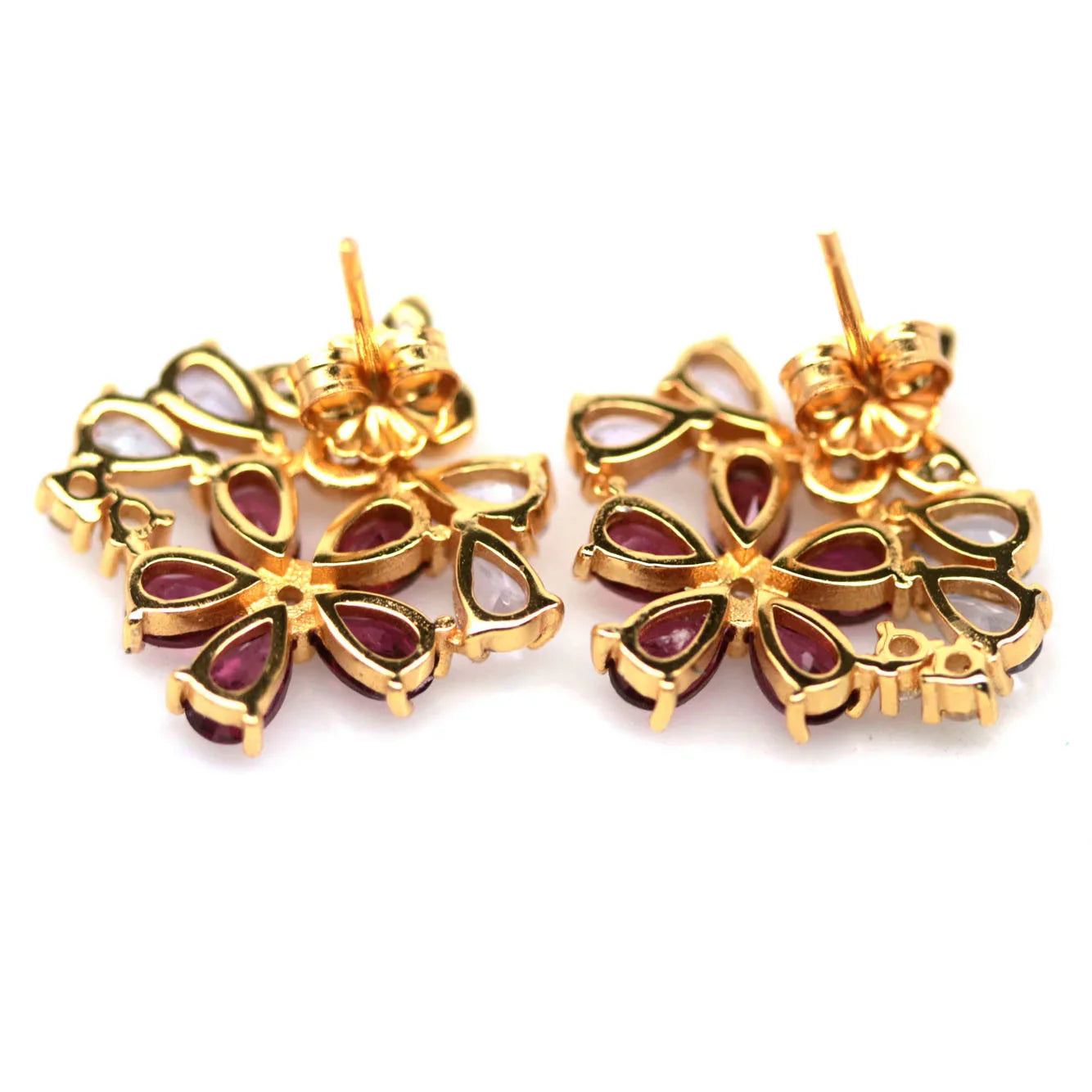 Natural Pink Rhodolite & Tanzanite Stud Earrings in Palladium Silver