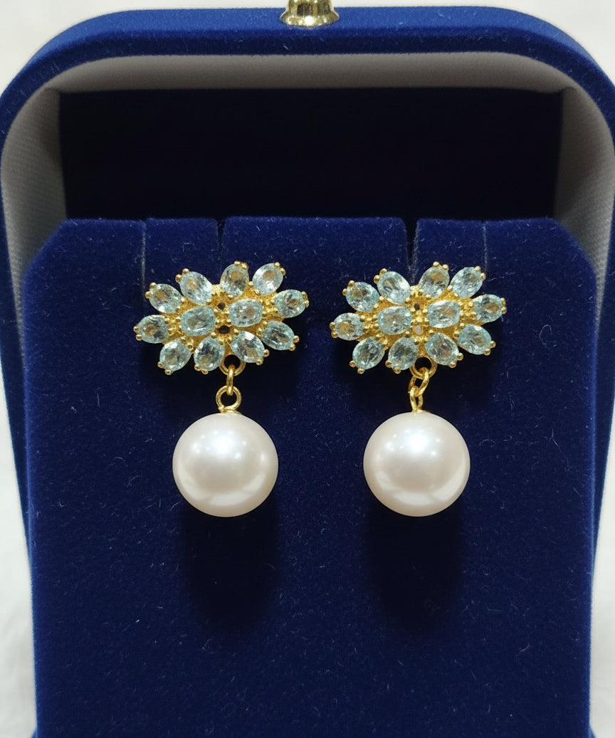 Handmade Aquamarine Edison Pearl earrings