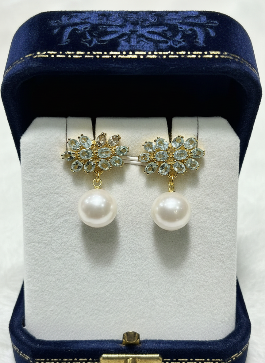 Handmade Aquamarine Edison Pearl earrings