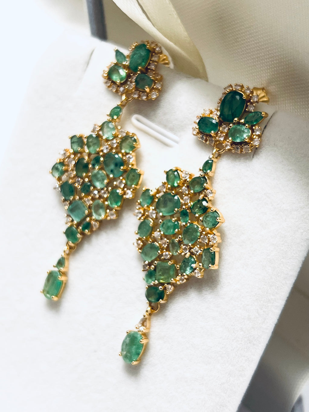 Designer Emerald & Diamond Earring – 18K Gold Vermeil