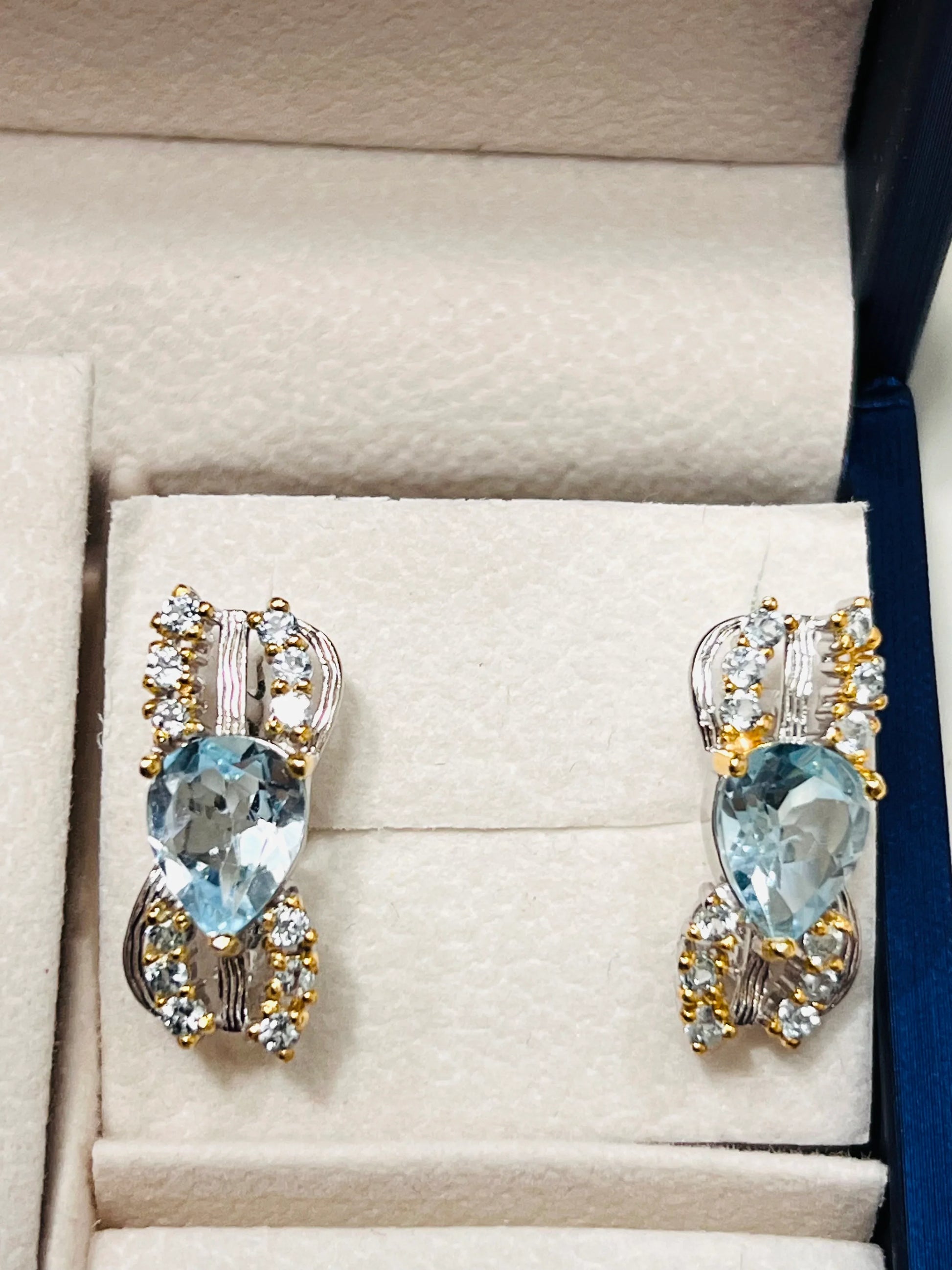 Handmade Two-Toned Sky Blue Topaz Jewelry Set – Sterling Silver with Yellow & White Gold Vermeil