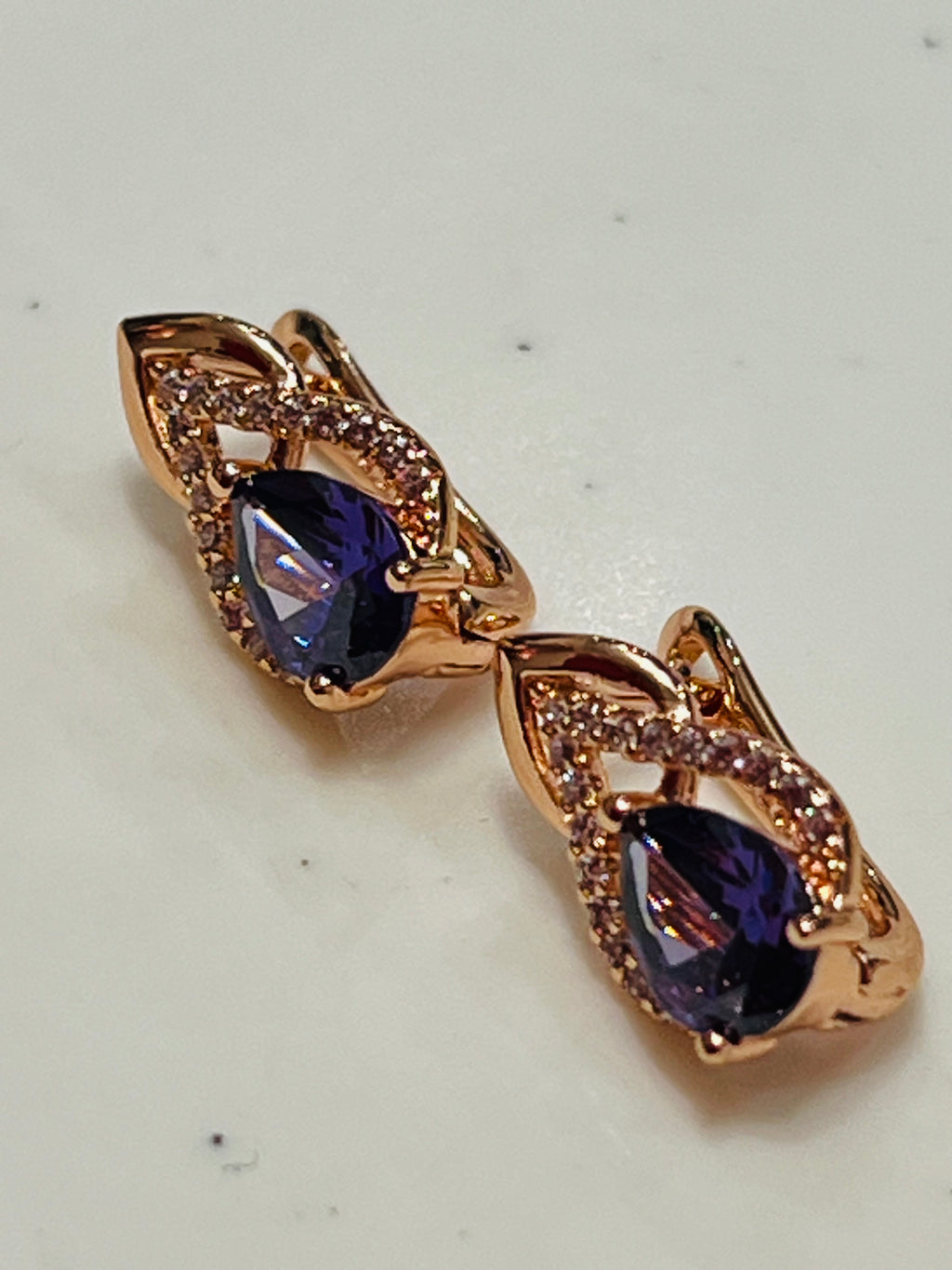 14K rose Gold-filled Waterdrop shaped Amethyst Earrings