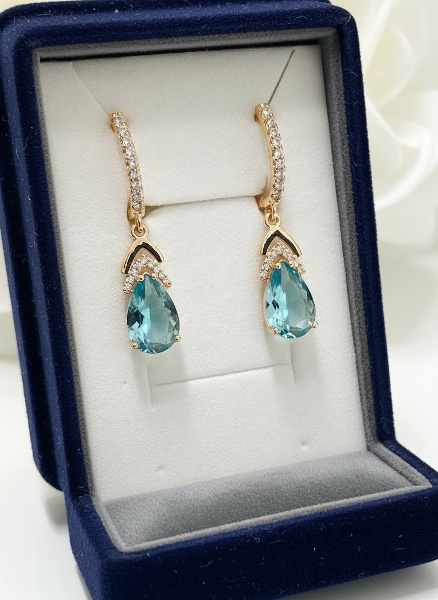 14k Rolled Gold Aquamarine Drop Earrings