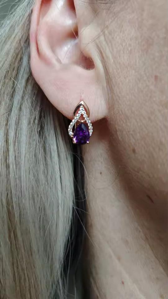 14K rose Gold-filled Waterdrop shaped Amethyst Earrings