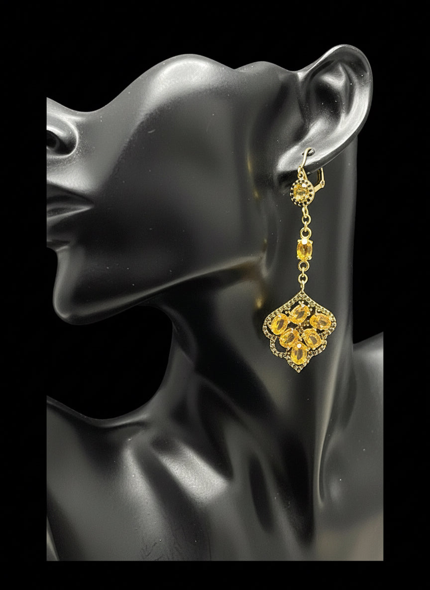 Handmade Natural Citrine and Spinel Long Fancy Earrings