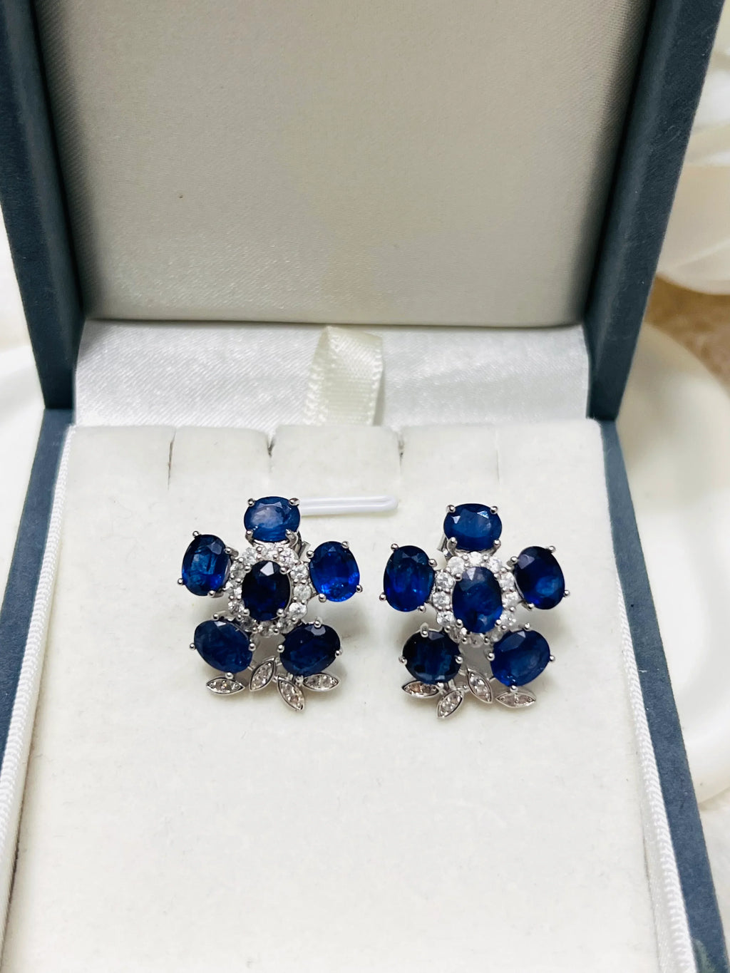 Handmade Corn Blue Sapphire Floral Earrings