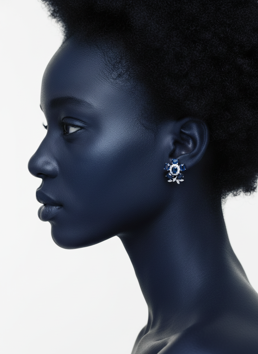 Handmade Corn Blue Sapphire Floral Earrings